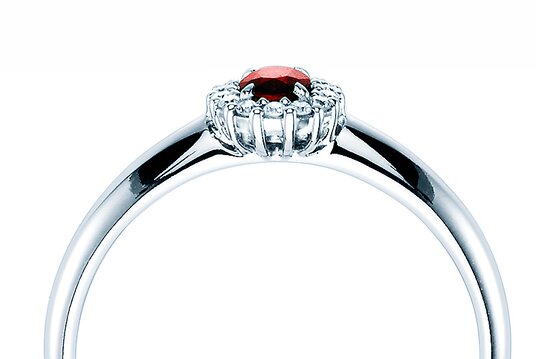 Engagement ring Jolie in 9K white gold with ruby 0.25ct and diamonds 0.06ct