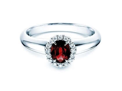 Engagement ring Windsor in platinum 950/- with ruby 0.60ct and diamonds 0.12ct