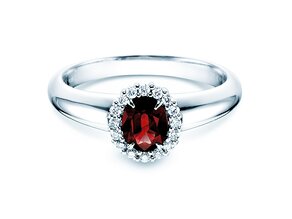 Engagement ring Windsor in platinum 950/- with ruby 0.60ct and diamonds 0.12ct