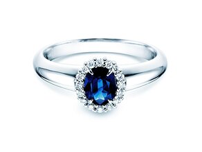 Engagement ring Windsor in 14K white gold with sapphire 0.60ct and diamonds 0.12ct