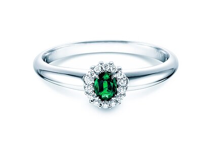 Engagement ring Jolie in 14K white gold with emerald 0.25ct and diamonds 0.06ct