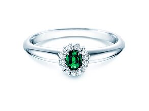 Engagement ring Jolie in 14K white gold with emerald 0.25ct and diamonds 0.06ct