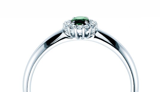 Engagement ring Jolie in 9K white gold with emerald 0.25ct and diamonds 0.06ct
