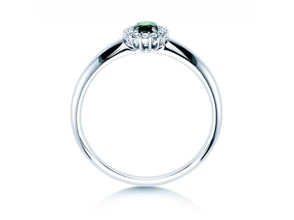 Engagement ring Jolie in 14K white gold with emerald 0.25ct and diamonds 0.06ct