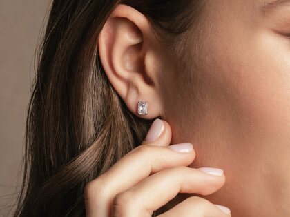 Ear studs Diamond Radiant in 14K yellow gold with diamonds 0.30ct G/SI