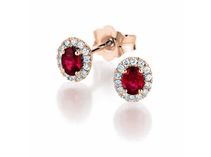 Earrings Jolie in 14K rosé gold with rubies 0.50ct and diamonds 0.08ct