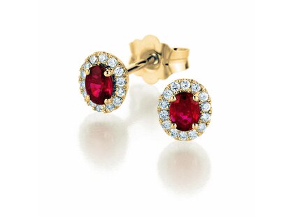 Earrings Jolie in 14K yellow gold with rubies 0.50ct and diamonds 0.08ct