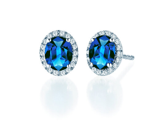 Earrings Windsor in 14K white gold with sapphires 1.20ct and diamonds 0.10ct