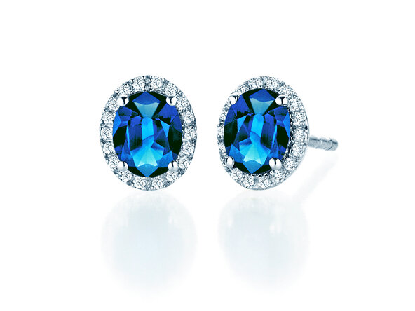 Earrings Windsor in 14K white gold with sapphires 1.20ct and diamonds 0.10ct