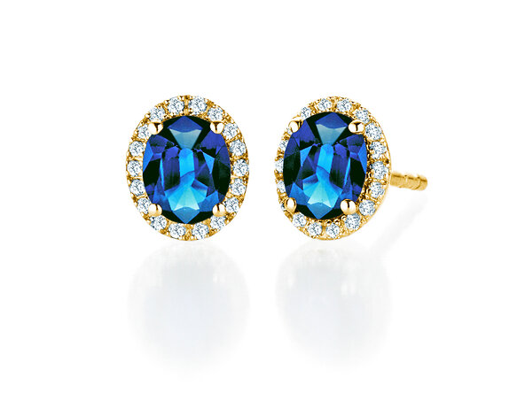 Earrings Windsor in 14K yellow gold with sapphires 1.20ct and diamonds 0.10ct