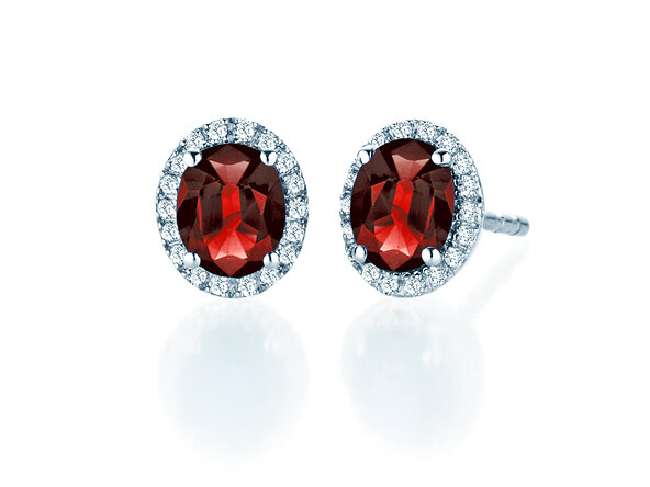 Earrings Windsor in 14K white gold with rubies 1.20ct and diamonds 0.10ct