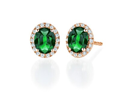 Studs Windsor in 9K rosé gold with emeralds 1.20ct and diamonds 0.10ct