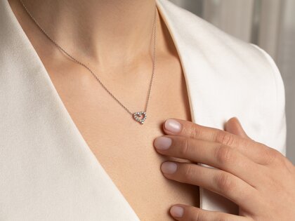Pendant Heart Diamonds in 14K white gold with diamonds 0.26ct G/SI, 42cm 1.1mm