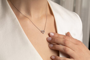 Pendant Heart Diamonds in 14K white gold with diamonds 0.26ct G/SI, 42cm 1.1mm