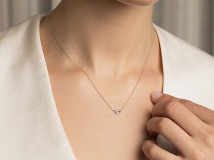 Pendant Heart Petite in 14K yellow gold with diamonds 0.06ct G/SI, 42cm 1.1mm
