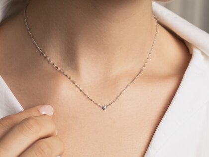 Pendant Diamond Bowl in 14K white gold with diamond 0.05ct G/SI, 42cm 1.1mm