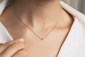 Pendant Diamond Bowl in 14K white gold with diamond 0.05ct G/SI, 42cm 1.1mm
