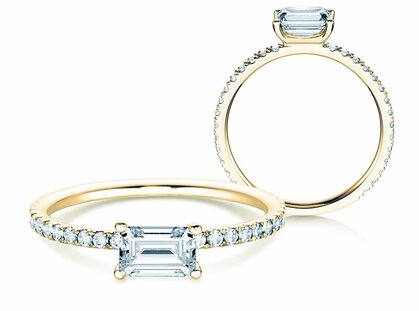 Engagement ring Emerald-Cut in 14K yellow gold with diamonds 0.70ct