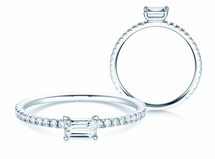 Engagement ring Emerald-Cut in platinum 950/- with diamonds 0.51ct