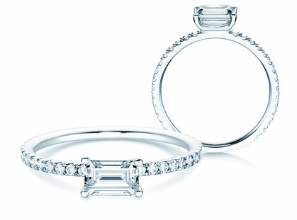 Engagement ring Emerald-Cut in platinum 950/- with diamonds 0.80ct