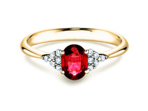 Engagement ring Glory in 14K yellow gold with ruby 1.00ct and diamonds 0.12ct
