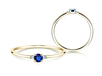 Engagement ring Glory Petite in 14K yellow gold with sapphire 0.08ct and diamonds 0.02ct