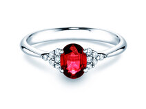 Engagement ring Glory in 14K white gold with ruby 1.00ct and diamonds 0.12ct