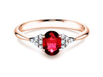 Engagement ring Glory in 18K rosé gold with ruby 1.00ct and diamonds 0.12ct