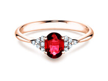 Engagement ring Glory in 14K rosé gold with ruby 1.00ct and diamonds 0.12ct