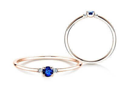 Engagement ring Glory Petite in 14K rosé gold with sapphire 0.08ct and diamonds 0.02ct