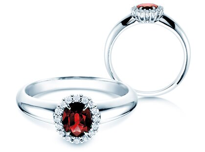 Engagement ring Windsor in 14K white gold with ruby 0.60ct and diamonds 0.12ct