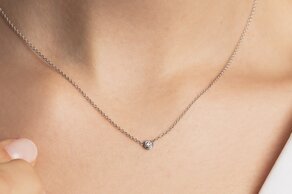 Pendant Diamond Bowl in 14K white gold with diamond 0.05ct G/SI, 42cm 1.1mm