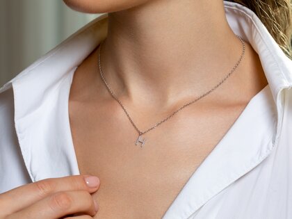 Letter pendant Diamond Letter Petite H in 18K yellow gold polished, 45cm 1.5mm