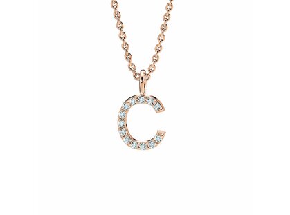 Letter pendant Diamond Letter Petite C in 18K rosé gold polished, 45cm 1.5mm