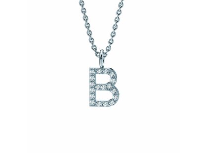Letter pendant Diamond Letter Petite B in 18K white gold polished, 45cm 1.1mm