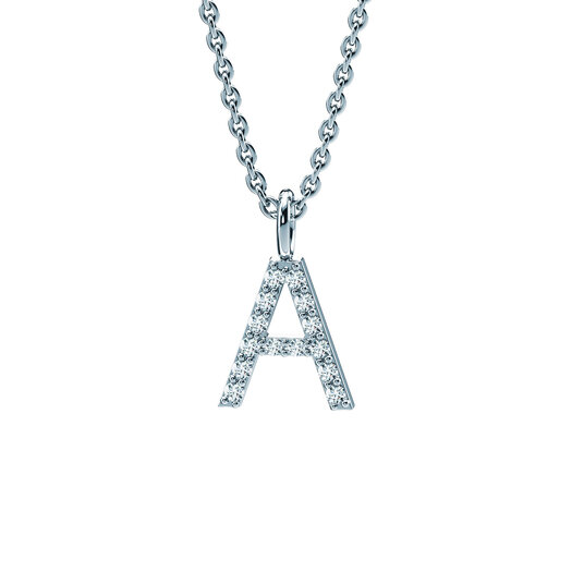 Letter pendant Diamond Letter Petite A in 14K white gold polished