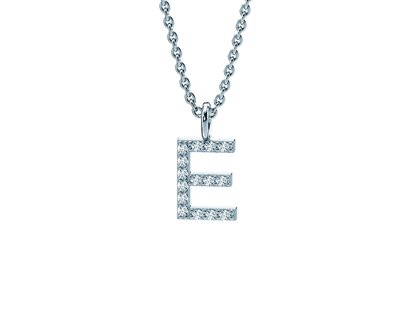 Letter pendant Diamond Letter Petite E in 18K white gold polished, 45cm 1.1mm