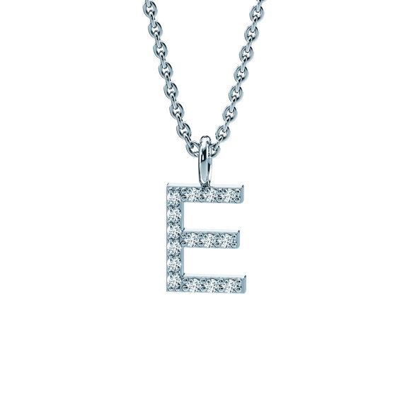 Letter pendant Diamond Letter Petite E in 18K white gold polished, 45cm 1.1mm