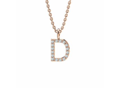 Letter pendant Diamond Letter Petite D in 18K rosé gold polished, 45cm 1.5mm
