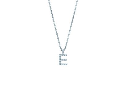 Letter pendant Diamond Letter Petite E in 18K white gold polished, 45cm 1.1mm