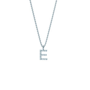 Letter pendant Diamond Letter Petite E in 18K white gold polished, 45cm 1.1mm