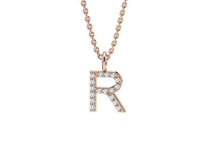 Letter pendant Diamond Letter Petite R in 18K rosé gold polished, 45cm 1.1mm