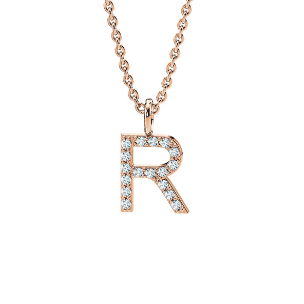 Letter pendant Diamond Letter Petite R in 18K rosé gold polished, 45cm 1.1mm