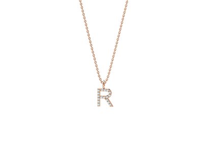 Letter pendant Diamond Letter Petite R in 18K rosé gold polished, 45cm 1.1mm
