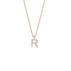 Letter pendant Diamond Letter Petite R in 18K rosé gold polished, 45cm 1.1mm
