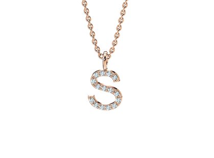 Letter pendant Diamond Letter Petite S in 14K rosé gold polished, 42cm 1.1mm