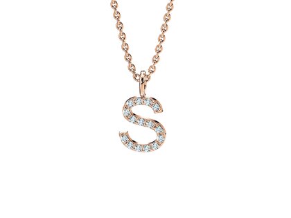 Letter pendant Diamond Letter Petite S in 14K rosé gold polished, 42cm 1.1mm