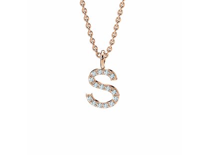 Letter pendant Diamond Letter Petite S in 14K rosé gold polished, 42cm 1.1mm