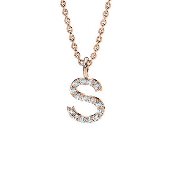 Letter pendant Diamond Letter Petite S in 14K rosé gold polished, 42cm 1.1mm