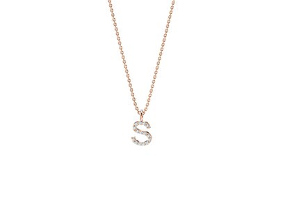 Letter pendant Diamond Letter Petite S in 14K rosé gold polished, 42cm 1.1mm